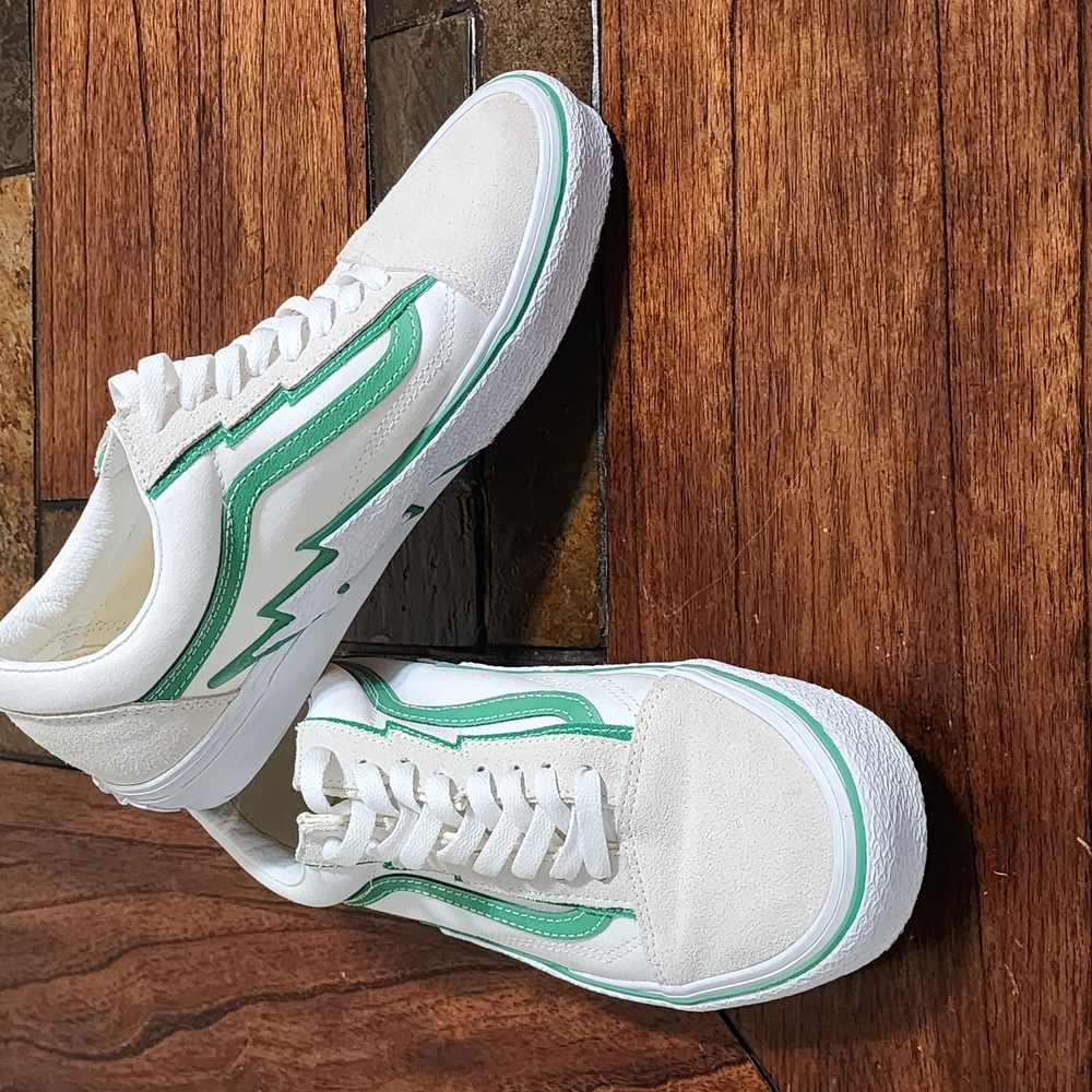 VANS Old Skool Bolt Shoe Men's Size US 9.5 Canvas White/Green